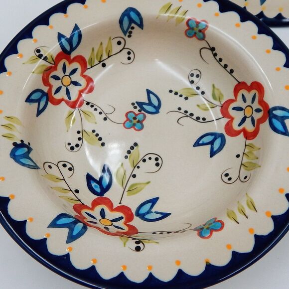Temptations By Tara Capri Pasta Bowl Blue Wide-Rimmed 9 In Floral .5 Qt Set Of 3 - Picture 3 of 9